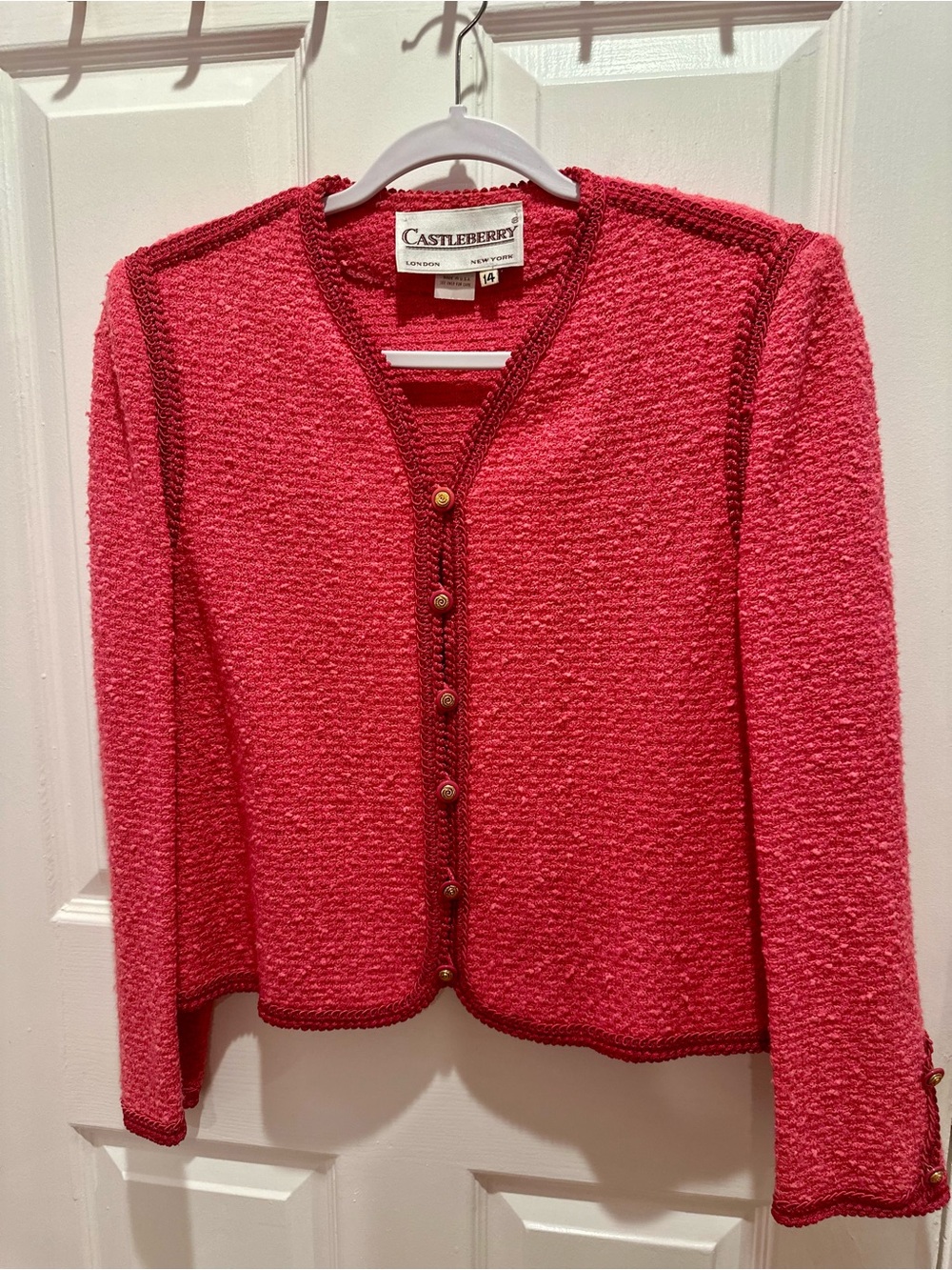 Castleberry Pink Bouclé Button-Front Blazer